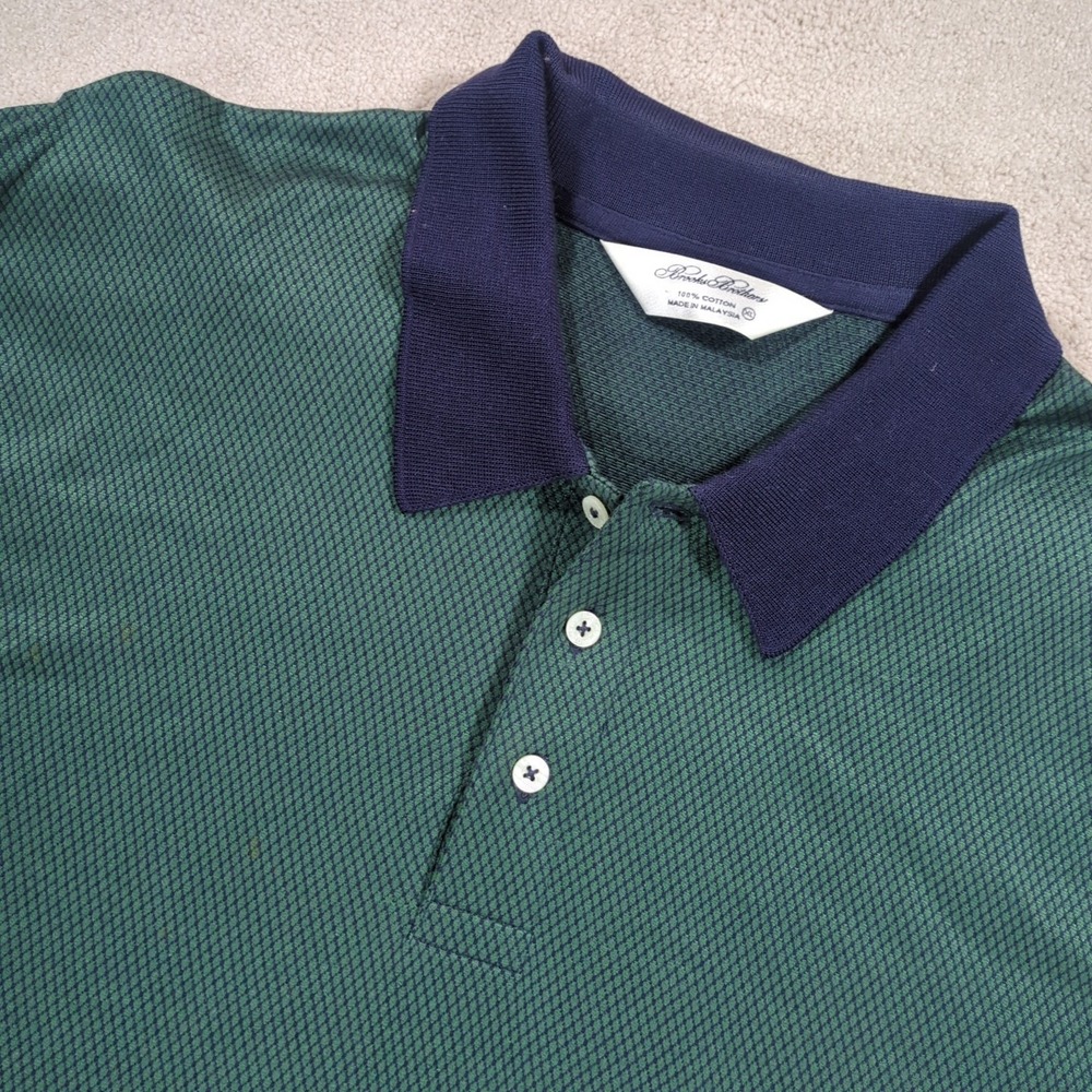 Brooks Brothers Polo Shirt Men's XL Green Blue Diamonds Cotton
